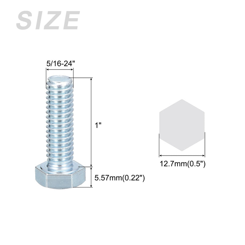 METALLIXITY Hex Bolts (5/16-24x1") 10Pcs, Carbon Steel Zinc Plated Fully Threaded, UNF Fine Thread Hex Head Screw Bolt - for Furniture Repair, Silver 5/16-24x1" 10