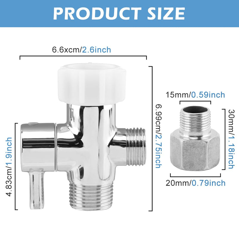 Bidet T Adapter with Shut off Valve,3 Way T Valve for Bidet 7/8'' X 7/8'' X 1/2'',Tee Connector Bidet Attachment for Toilet,T Adapter with Washers for Handheld Toilet Silver