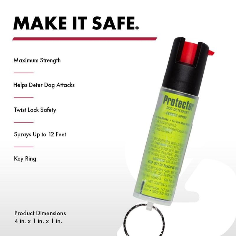 SABRE Protector Dog Spray with Key Ring, 14 Bursts, 12-Foot (4-Meter) Range, Humane Dog Attack Deterrent, Maximum Strength Allowed By EPA Green