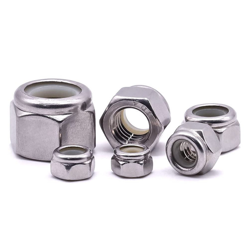 1/4-20 Nylon Insert Hex Lock Nuts Stainless Locknuts, Hex Drive, Bright Finish, 304 Stainless Steel 18-8 SS, Coarse Thread, 25 of Pack 1/4"-20