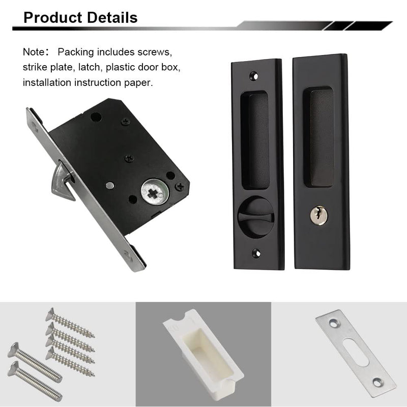 NCL Sliding Door Handle for Bath, Black Barn Door Flush Handle, Privacy Pocket Door Lock Matte Black