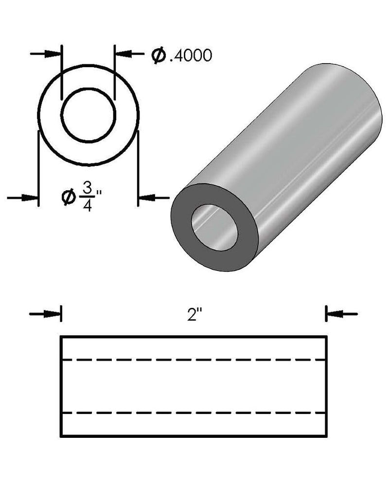 Aluminum Spacer 3/4" OD x 3/8" ID x Choose Your Length, Round Spacer Unthreaded Standoff Bushing Plain Finish, Fits Screws Bolts 3/8" or M10 by Metal Spacers Online (2" Length, 2 Pack) 2" Length