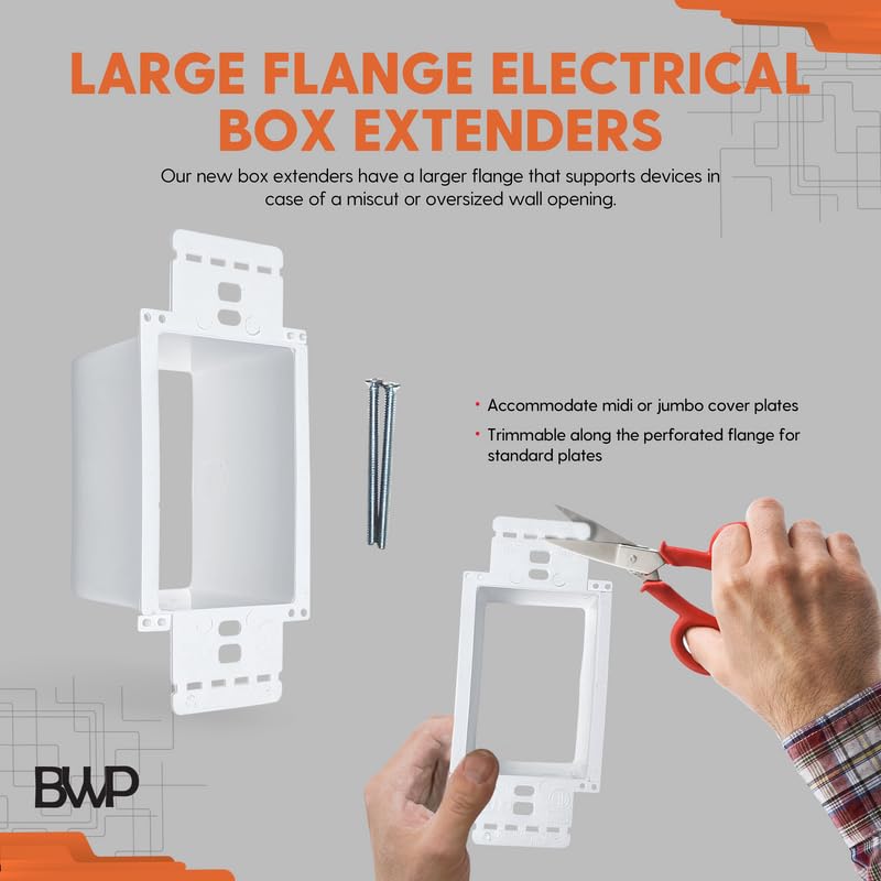 BWP - 5 Pack Electrical Power Outlet Box Extender Kit – Single Gang Box Extender - Single Receptacle Heavy Duty Plastic White Pack of 5