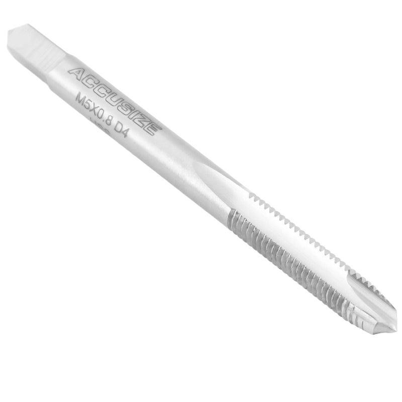 Accusize Tools - H.S.S. Metric Spiral Point Taps, American Standard, Fully Ground (Size: M5X0.8, Flute: 2) | Fully Ground Bright Finish, Right-Hand Cut, Square Shank, H Limit D4, American Standard, SPT-5M-08x10