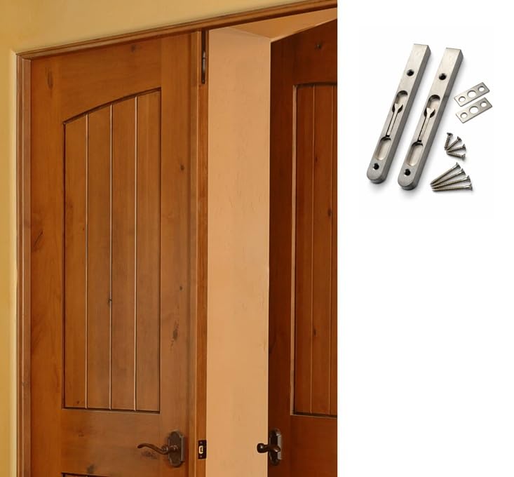 7 Inch Satin Nickel Metal Flush Bolt for Double Door, Flush Bolt for Wooden Astragals, French Door Hardware Set with Flip Lever, Includes Plates and Screws, Door Flush Bolt for Inactive Panel