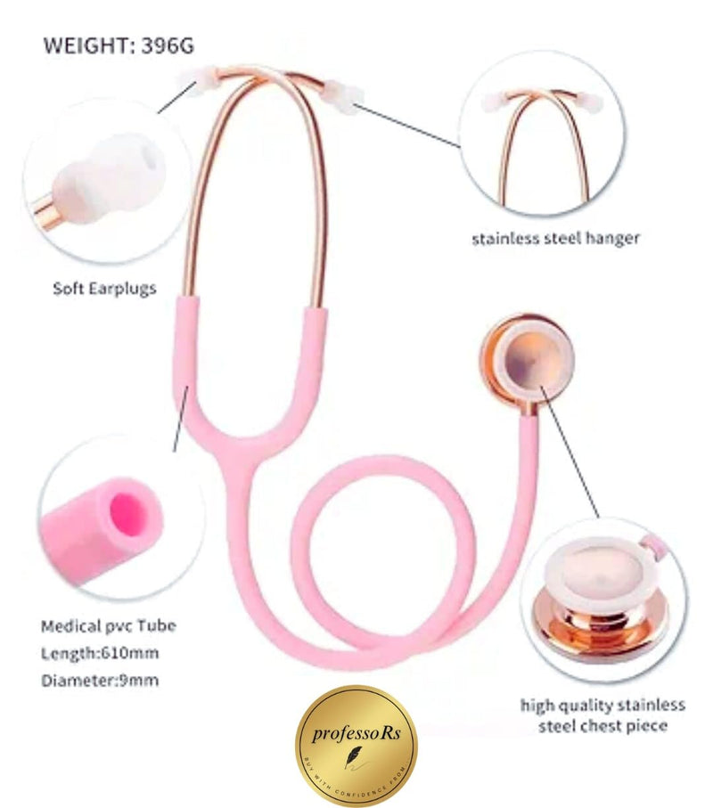 professoRs Pink Stethoscope for Students Nurse Doctor, Beautiful Gold-Plated Stetho for Clinical Use, Professional high-sensitivity fiber membrane, Double Sided Stethoscope, estetoscopio medico