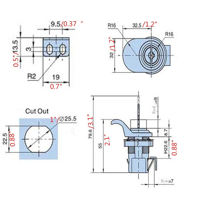 2PCS Push Button Latch Series Plastic & Metal to Close Latch with Locking for Boat Glove Box Latch