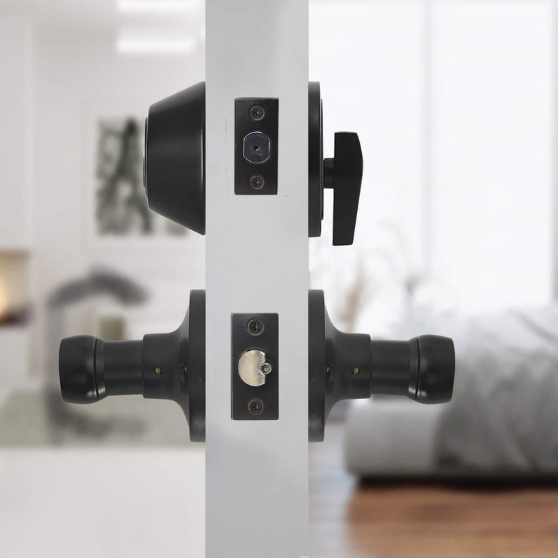1Pack Exterior Door Lever Lockset with Single Cylinder Deadbolt Black Door Handle with Deadbolt Lock Set Keyed Alike, Matte Black Finished 1 Pack