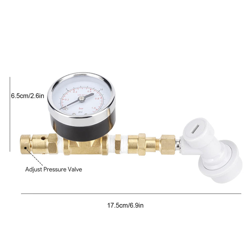Beer Brew Adjustable Pressure Relief Valve, 0-15psi CO2 Regulator Ball Lock Connector with Gauge for Home Brewing Beer
