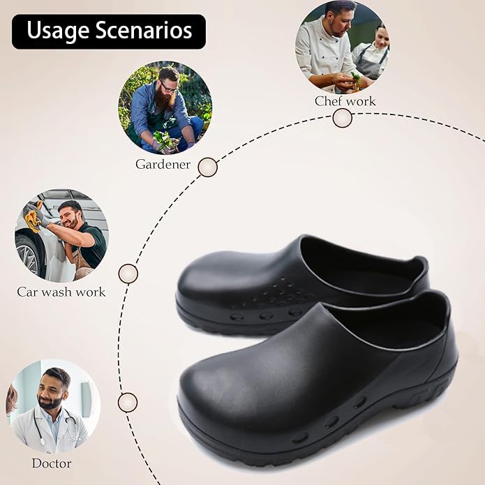 Anti Slip Kitchen Shoes with Steel Toe Safety Shoes for Men and Women,Suitable for Kitchens,Restaurants,Hotels,Hospitals,Gardens, etc Black S106 10.5 Women/8.5 Men