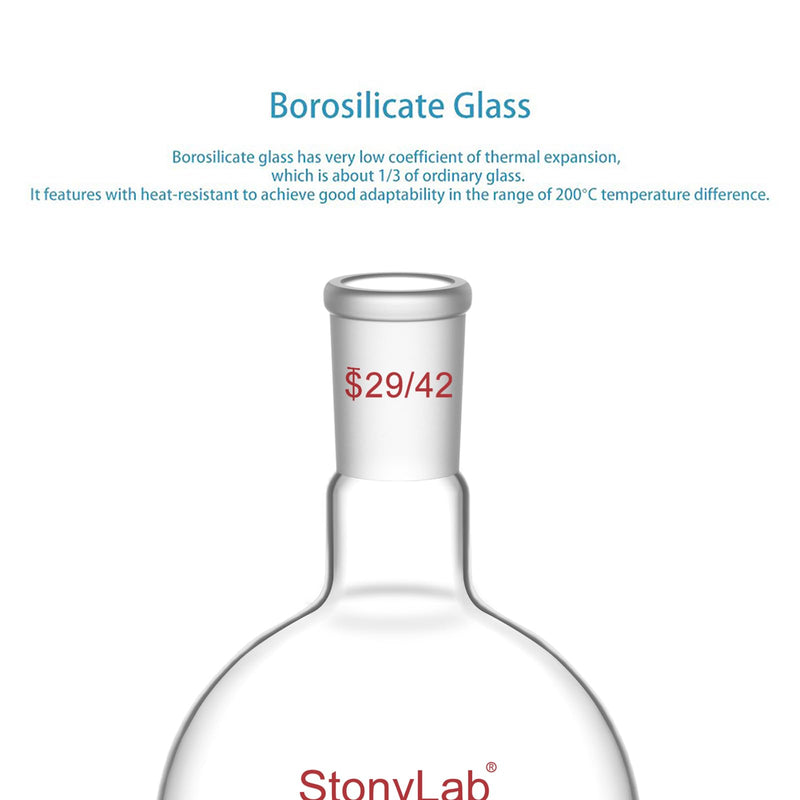 stonylab Heavy Wall Single Neck Borosilicate Glass Flat Bottom Boiling Flask, with 29/42 Standard Taper Outer Joint, 1000ml 1000 ml