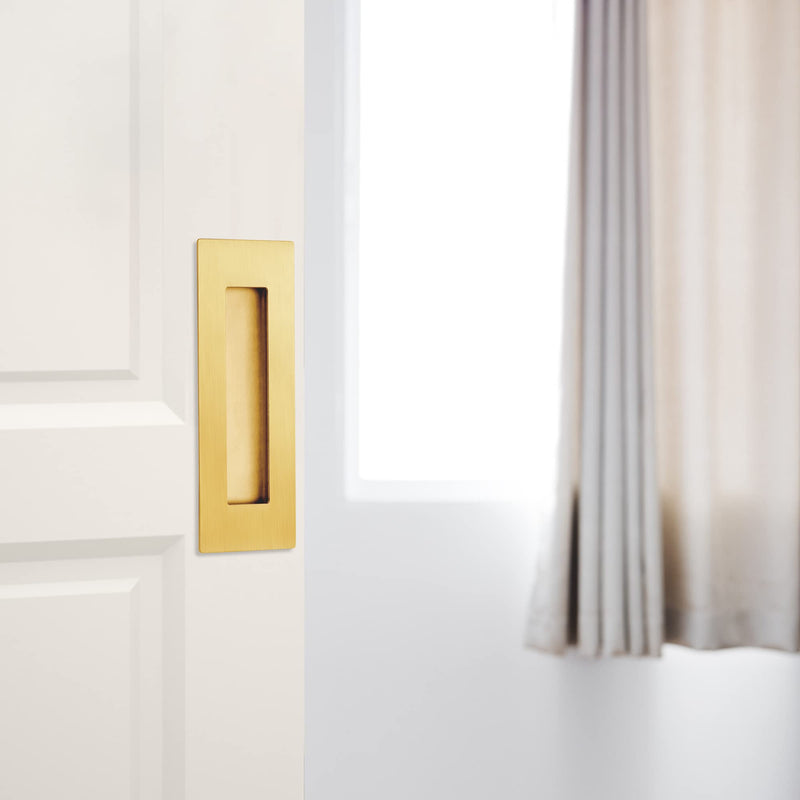 Malimali Recessed Finger Flush Pulls for Pocket, Sliding Barn Door - Brushed Gold Stainless Steel Rectangular Door Pulls (2 Pack) 6 Inch Stainless Steel Brushed Gold