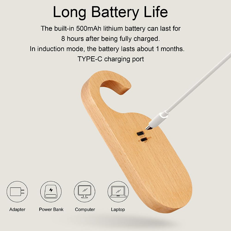 LANDGOO Message Motion Sensor Light, Portable Doorknob Memo Board Night Light with Stickers, Wooden Battery Rechargeable Warm LED Lamp for Bedroom Bathroom, Hanging Doorhandle Lighting (Beech 2Pack) Beech 2Pack