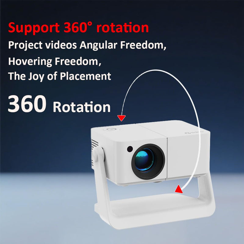 Built-in Stand Projector 1080P 500 ANSI with WiFi and Bluetooth 5.2, Electric Focus/Auto Keystone, 360°Stand, Portable Outdoor Movie Mini Projector for HDMI/USB/Phone/AV/PC(White)
