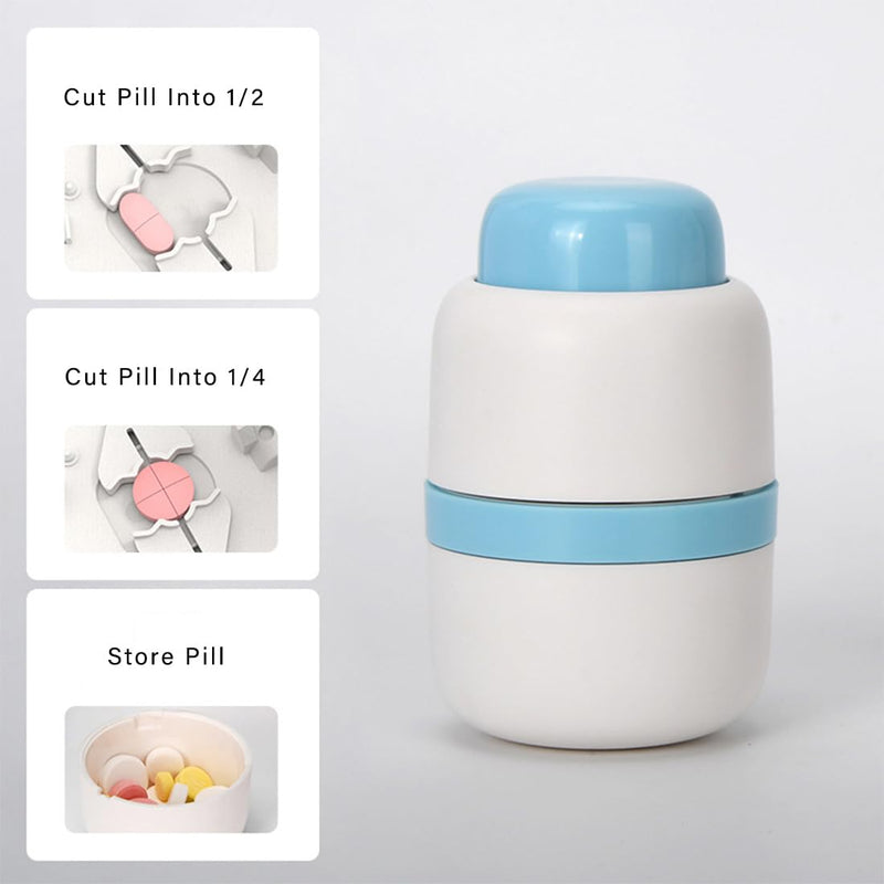 Safety Hidden Blade Pill Cutter and Storage for Splitting Small and Large Tablet Into Half or Quarter (2 in 1)
