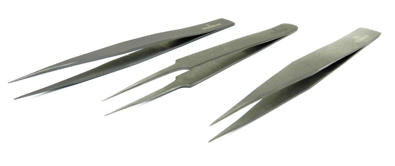 Titanium Tweezer Set of 3 Precision Tweezers Ultra Light Non-Magnetic High Temp Style #1 - #5 - AA
