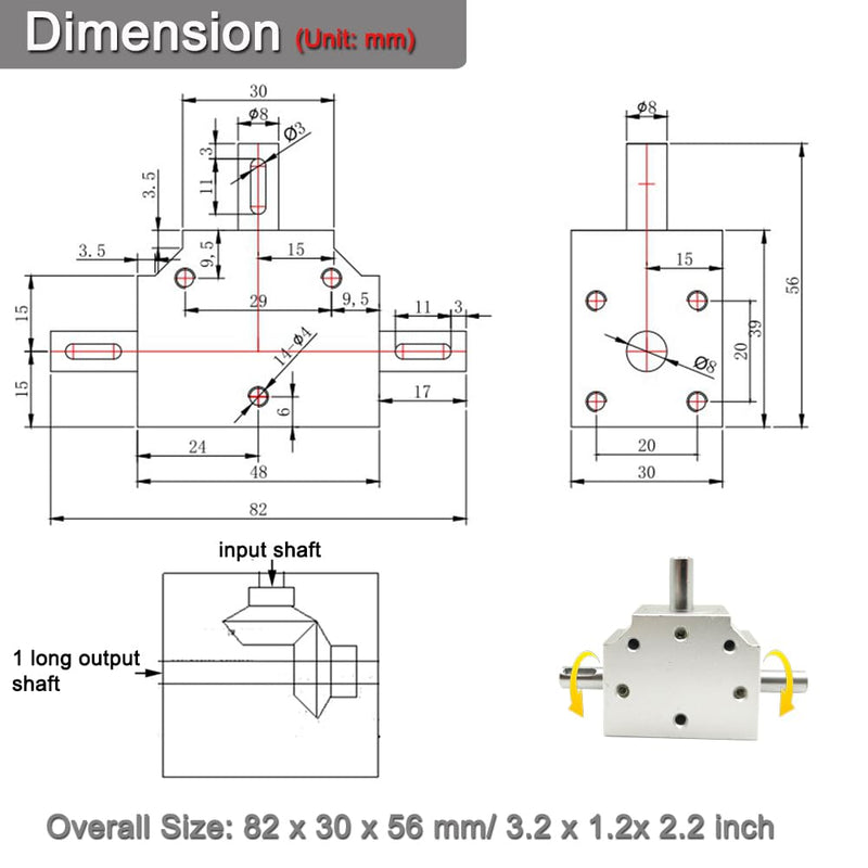 1:1 Right Angle Tapered Bevel Gearbox Mini 1 Module 20 Teeth 90° Angle Drive Steering Gear Device Simple Mechanical DIY Module with 8mm Shaft 1 long output shaft