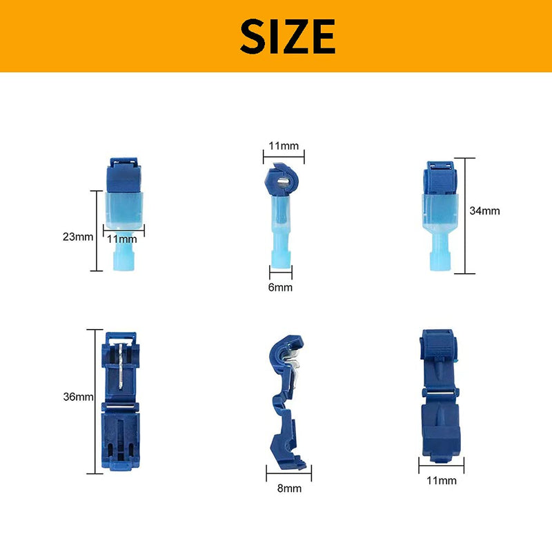 Vrupin 120 PCS T Tap Wire Connectors - Blue 18-14AWG Waterproof Wire Tap Connectors, T Taps for Wiring Automotive, Self Stripping Quick T Splice Electrical Wire Connectors Terminals Kit. Blue 120