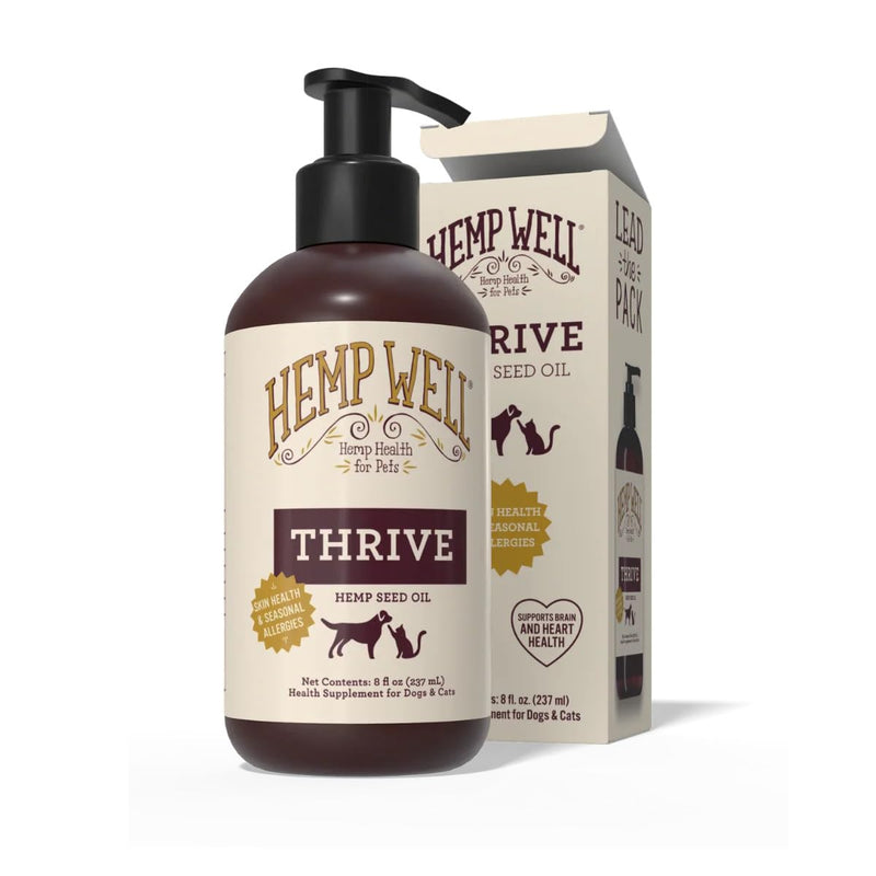 Hemp Well Thrive Oil for Dogs and Cats – Supports Hip, Joint, and Heart Health, Promotes Immune System, and Promotes Healthy Skin from Seasonal Allergies, Organically Sourced - 8 Ounces 8 Ounce