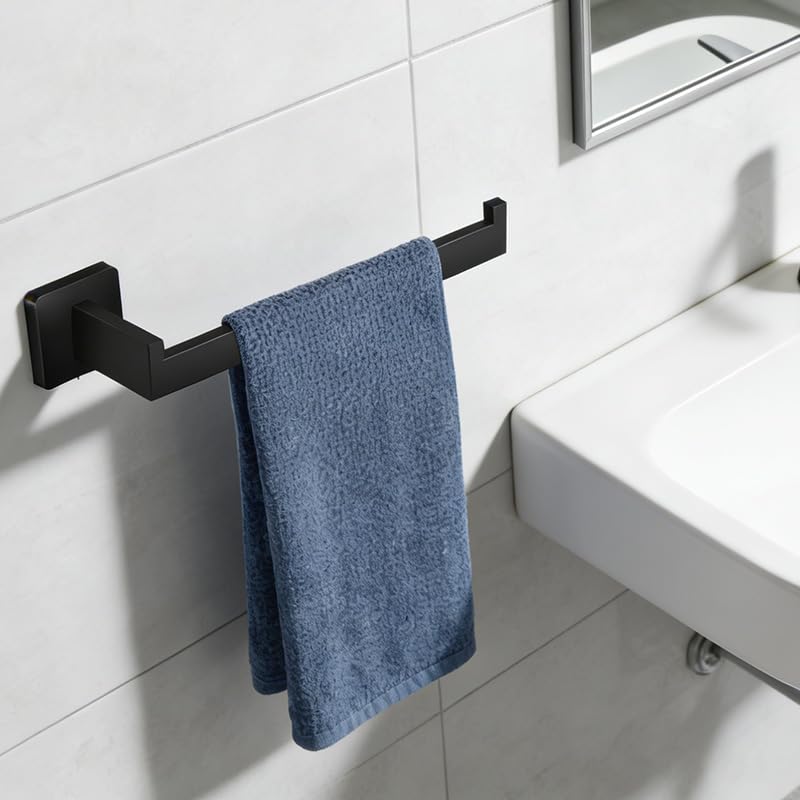 15-Pieces Bathroom Hardware Set Matte Black Bathroom Accessories Set SUS304 Towel Bar Set Includes 3 Towel Bar 16 Inch+3 Towel Holder+3 Toilet Paper Holder+6 Towel Hooks(15, Matte Black, 16 Inch) 15