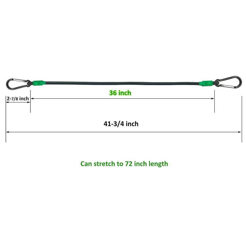 Black Bungee Cords with Hooks 36 inch Heavy Duty, 4-Piece Carabiners Style, 5/16 inch Diameter Cord with Nylon Fiber, UV Resistant Black