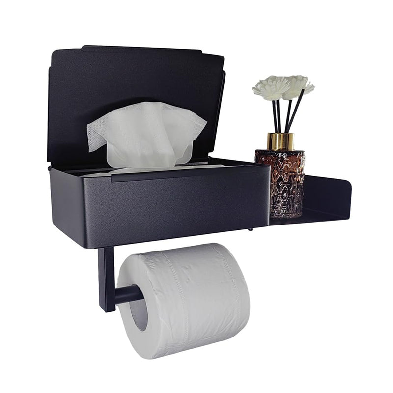 Bathroom Toilet Paper & Wipes Holder with Shelf - Wall Mount Dispenser (with Shelf)