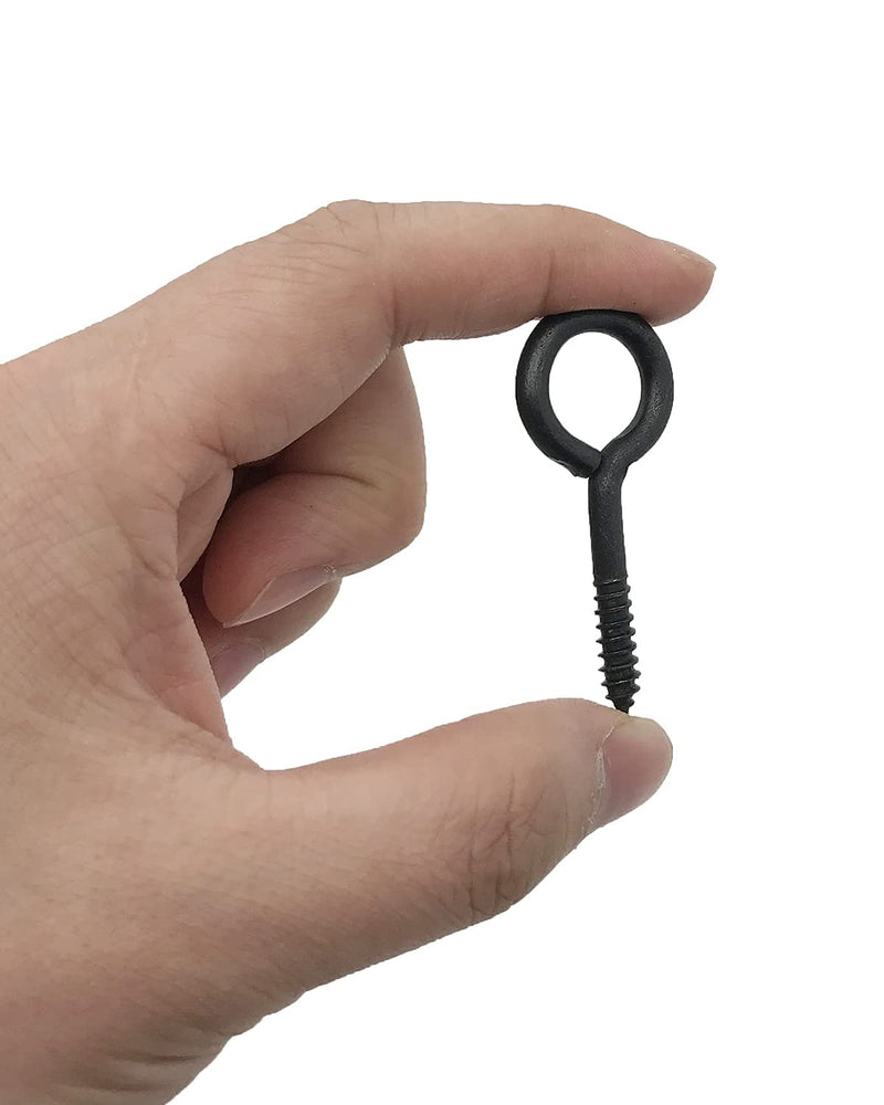Screw Eyes, 2 Inch Metal Eye Hook, Zinc Plated Self Tapping Screw Hooks Ring, Eyelet Screws Black 30 Pcs