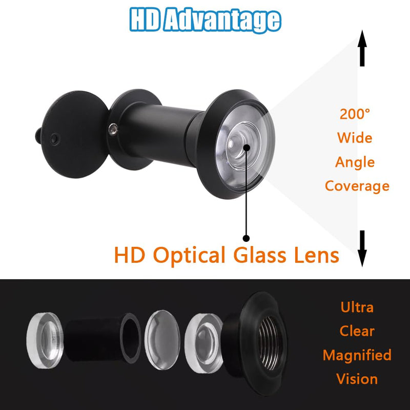 Door Viewer Peephole, Door Viewers with 0.63inch/16mm Drill Bit Kit, Fits 1-3/8" to 2-1/4" Front Door, 200 Degree Wide Angle Peep Eye Hole, Anti Peeping Reverse Privacy Covers - Matte Black