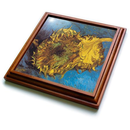 3dRose Two Cut Sunflowers by Vincent Van Gogh Trivet with Ceramic Tile, 8 by 8", Brown