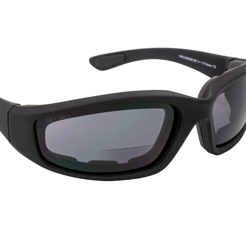 Birdz Eyewear Oriole Bifocal Safety Motorcycle Sunglasses 3 Pairs Black Frames 1.5 Clear & Smoke Lenses Carry Bag (Clear & Smoke)
