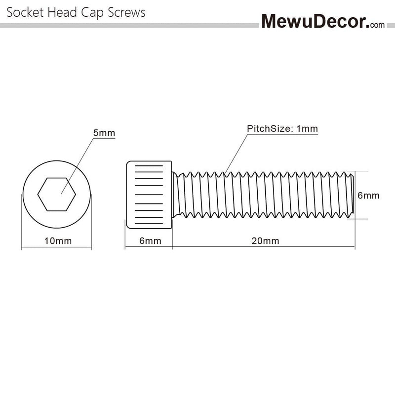M6-1.0 x 20mm Socket Head Cap Screws Metric, Allen Socket Drive, Stainless Steel 18-8 (304), Full Thread, Bright Finish, Machine Thread, Pack of 20 M6 x 20mm