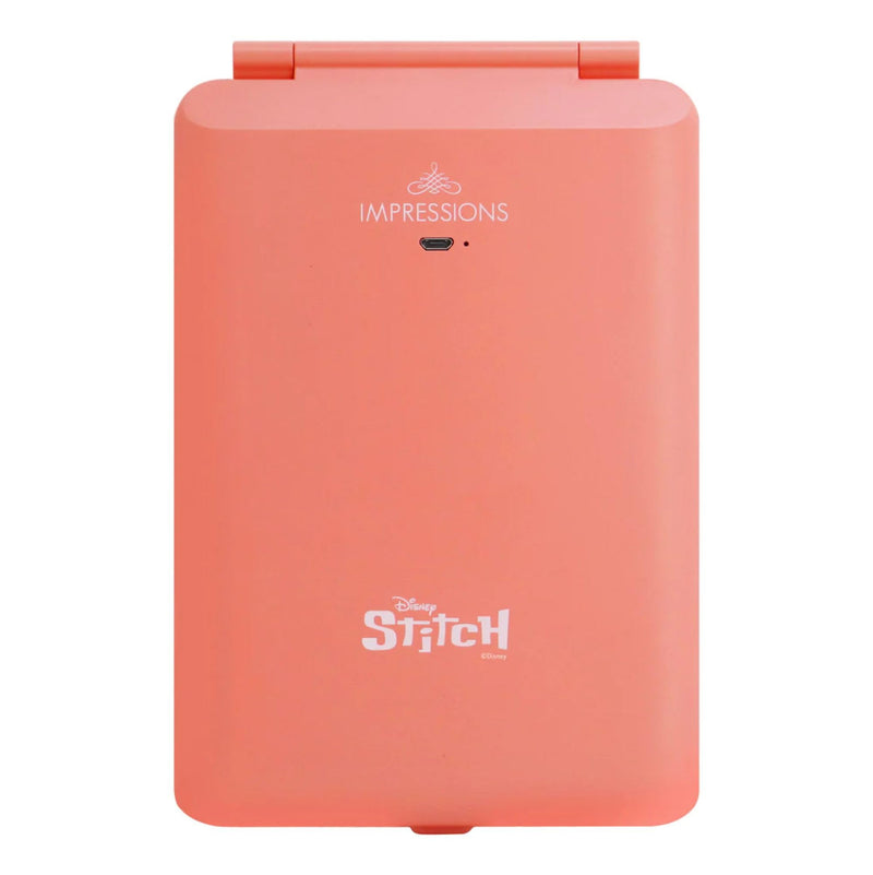 Impressions Vanity Disney Stitch TouchPad Mini LED Makeup Mirror for Purse, Ultra Slim Travel Mirror with Tri Tone Lights, Flip Cover, Adjustable Brightness, and Touch Screen Switch (Coral) Coral