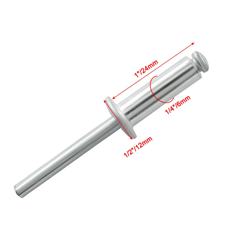 50 Pcs 1/4" x 1" Aluminum Blind Rivets Dome Head Pop Rivets for Installing Accessories, Silver 1/4" x 1"