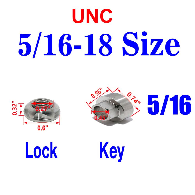 5/16-18 304 Stainless Steel Anti-Theft Locking Nuts 18TPI Security Hardware Kit for Mountain Bike Awning Car Accessories for Styling Light Bar Safety,(4 Lock+ 1 Key) 5/16-18