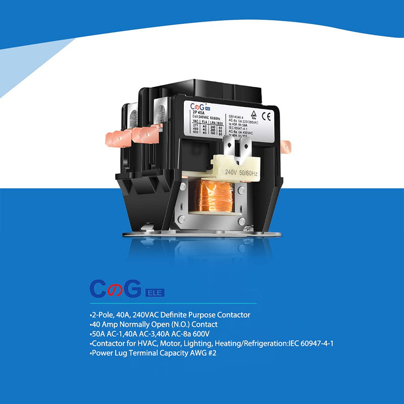 2 Pole Air Conditioner Contactor 40 Amp 240V Coil,Condenser Contactor Compressor Contactor… 2P 40A 240V