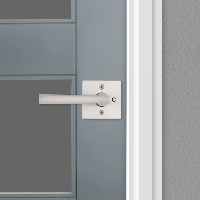 Kwikset Montreal Interior Privacy Door Handle with Lock, For Bathroom and Bedroom, Satin Nickel Reversible Keyless Push Button Lock Door Lever 1 Pack