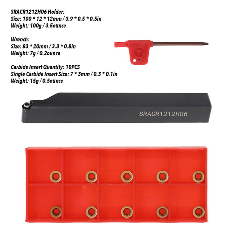 Lathe Tool Holder High Precision Indexable Turning Tool, Boring Bar with 10pcs Carbide Inserts for Metalworking Professionals 12mm Shank Size