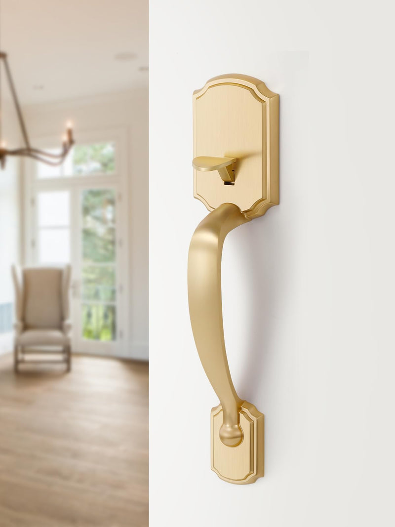 1 Pack Gold Front Door Handles Reversible Lever Entry No Lock Handleset Brushed Brass Entry Way Door Handle Satin Brass 1