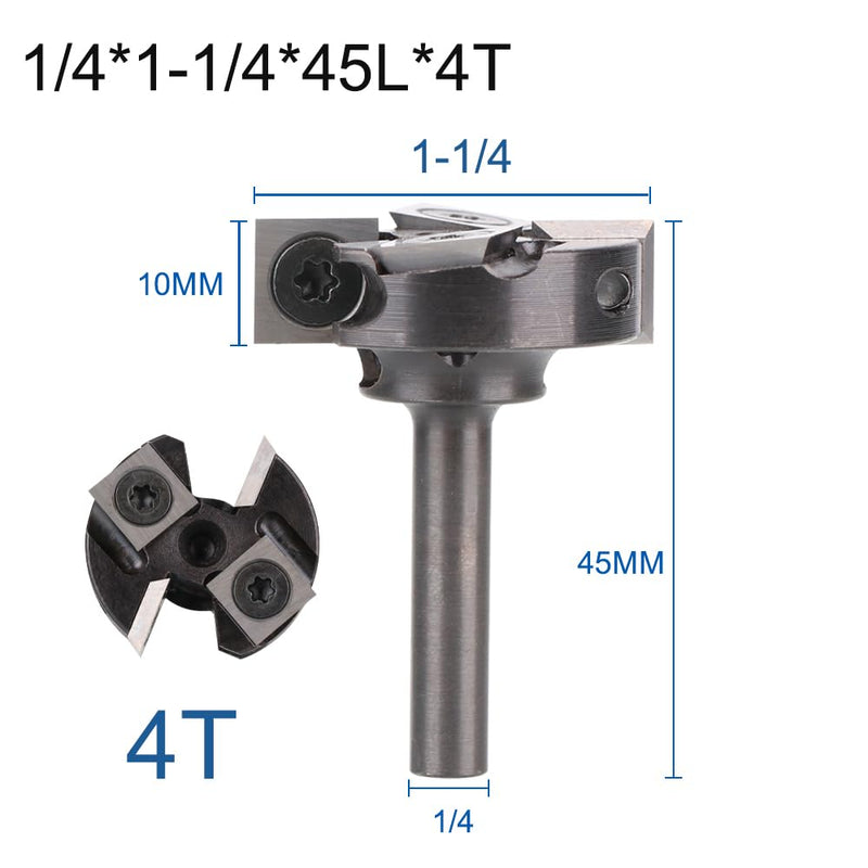 SainSmart Genmitsu CNC Spoil Board Surfacing Router Bit, 1/4" Shank 1-1/4" Cutting Diameter, 2+2 Flutes Insert Carbide Slab Flattening Router Bit for Woodworking Carving, 4RBC01A 1/4" Shank-1-1/4" Cut Dia. (2+2 Inserts)
