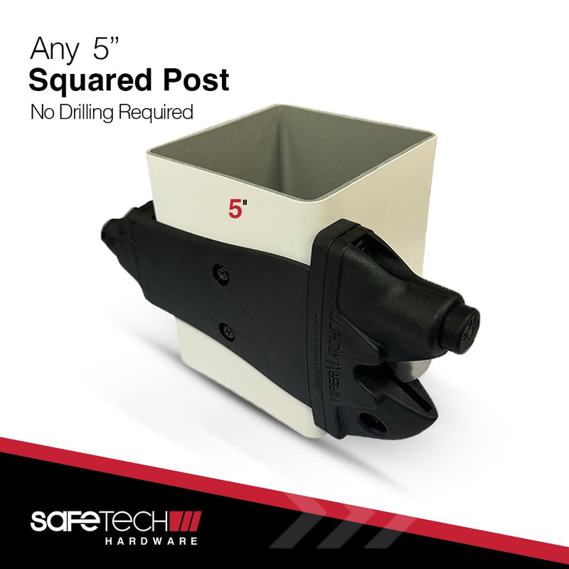 Safetech Hardware ViperX5-5 Two-Sided Gate Latch | Wrap Around Design - No Post Drilling | Padlock Lockable | Left & Right Reversible | Double Gate Access w/Push Button | 5” Vinyl/PVC Gate - Black 5" Post