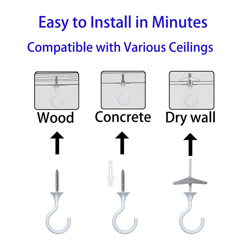 2 Sets Large Swag Ceiling Hooks Heavy Duty Swag Hook with Hardware for Hanging Plants Ceiling Installation Cavity Wall Fixing (2 Sets, White) 2
