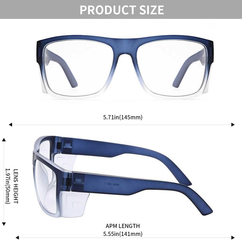 Photochromic Anti Bluelight UV400 Auto-Darkening Clear to Smoke Lens Transitional ANSI Z87.1 Safety SunglassesGlasses Matte Clear Blue