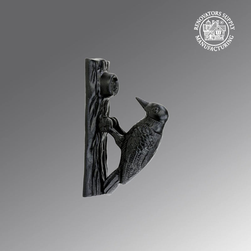 Renovators Supply Manufacturing Door Knockers for Front Door 6.5 in. Black Cast Iron Woodpecker Shaped Door Knocker with Mounting Hardware