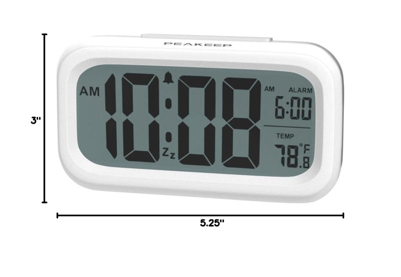Peakeep Night Light Digital Alarm Clock Battery Operated with Indoor Temperature, Desk Small Clock (White) White