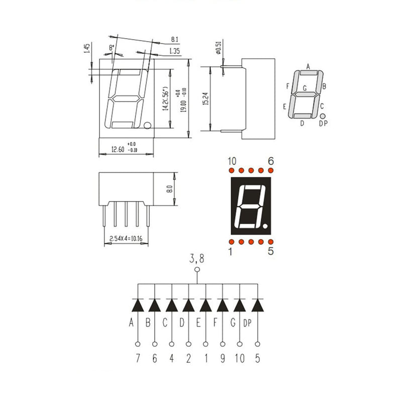 PATIKIL LED Display Digital Tube, 20 Pack Common Cathode 7 Segment 10 Pin 1 Bit 2.1V 0.56" Digit Height LED Display Module for Electronic Driver Board, Yellow