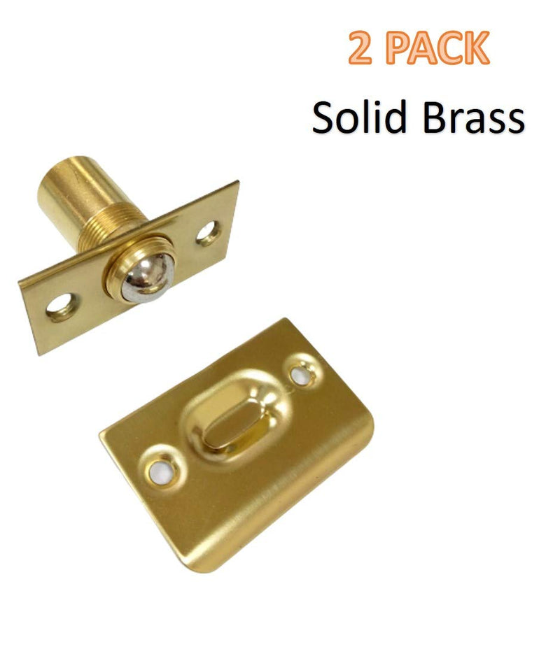 QCAA Solid Brass Adjustable Ball Catch with Strike, 2-1/8" x 1" x 1-5/16" Height, 11/16" Dia., Polished Brass, Made in Taiwan, 2 Pack