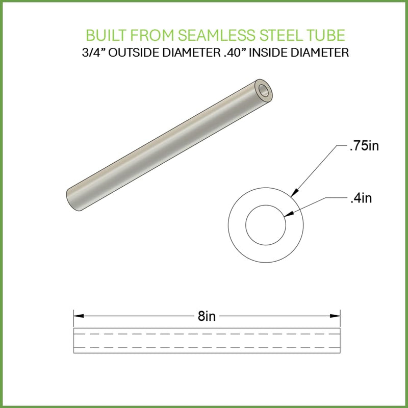 3/4" OD x .40" ID x 8" Long Steel Tube/Spacer (2 Pack) Metal Spacers Online Seamless Round Spacers, Steel Tubing for DIY, Cutting, Welding, Fabrication & Repairs Fits Screws and Bolts 3/8” or M10 2