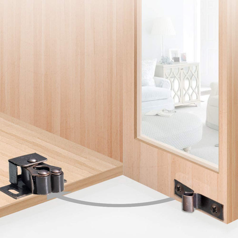 BTMB Cold Rolled Steel Cupboard Closet Cabinet Door Double Ball Roller Catch Latch 20pcs (Bronze Tone)