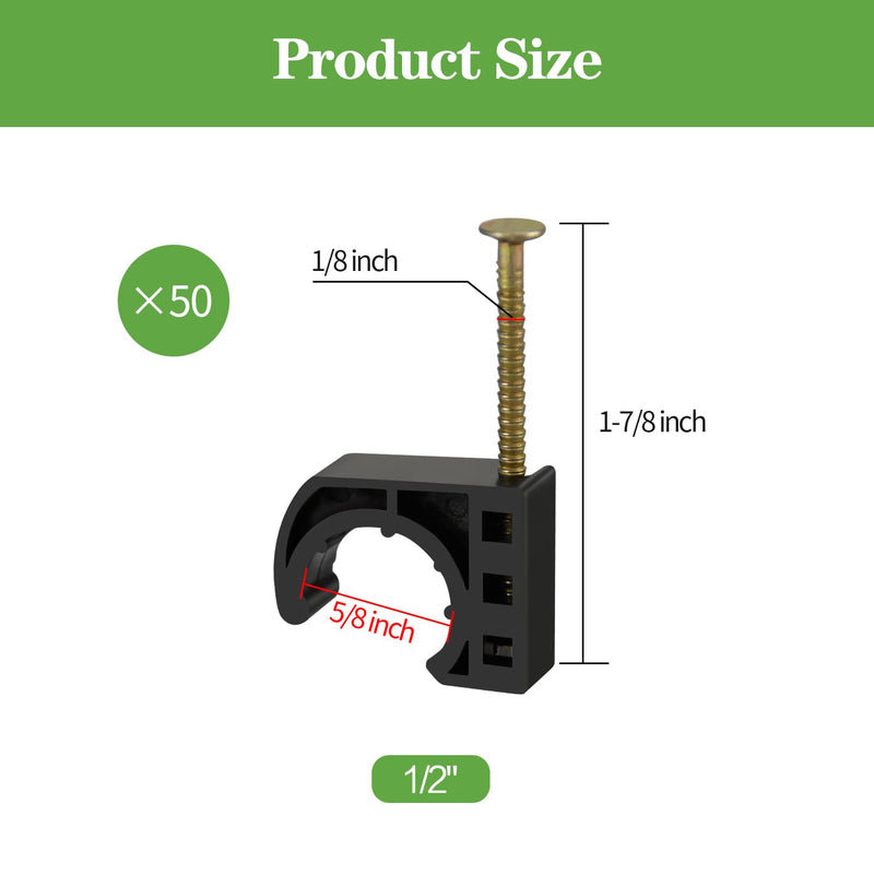 50/100/200 Pack 1/2" Half Clamps J-Hook with Nails Set, J Clamps for PEX, Copper, CPVC Tubing Connections (1/2", 50pcs) 50pcs J-hooks 1/2 Inch