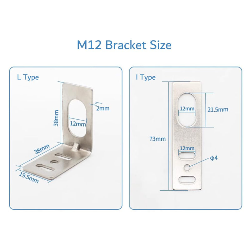 M12 Inductive Proximity Sensor LJ12A3-4-Z/AX Normally Close Detection Approach Switch NPN NC 3 Wire DC 6V-36V with I Type Bracket (2 Pack, NPN NC+I Type)